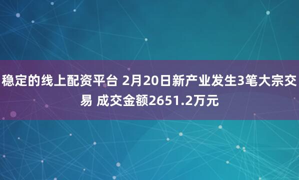 稳定的线上配资平台 2月20日新产业发生3笔大宗交易 成交金额2651.2万元